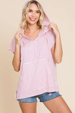 Load image into Gallery viewer, Culture Code Full Size Striped Short Sleeve Hooded Top
