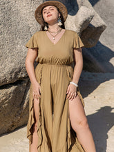 Load image into Gallery viewer, Plus Size Slit Ruffled V-Neck Jumpsuit