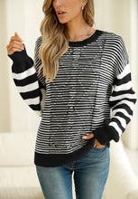 Load image into Gallery viewer, Striped Round Neck Dropped Shoulder Sweater