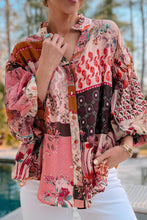 Load image into Gallery viewer, Patchwork Printed Notched Flounce Sleeve Shirt