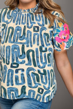 Load image into Gallery viewer, Plus Size Printed Mock Neck Short Sleeve Blouse