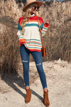 Load image into Gallery viewer, Contrast Striped Turtleneck Dropped Shoulder Sweater