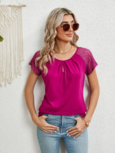 Load image into Gallery viewer, Lace Detail Round Neck Short Sleeve T-Shirt