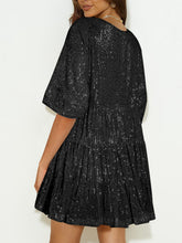 Load image into Gallery viewer, Sequin Round Neck Half Sleeve Mini Dress