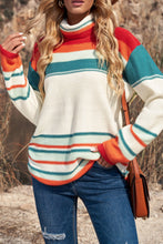 Load image into Gallery viewer, Contrast Striped Turtleneck Dropped Shoulder Sweater