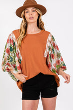 Load image into Gallery viewer, SAGE + FIG Full Size Printed Balloon Sleeve Contrast Top
