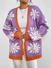 Load image into Gallery viewer, Contrast Dropped Shoulder Long Sleeve Cardigan