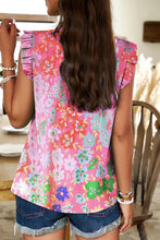 Load image into Gallery viewer, Ruffled Printed Mock Neck Cap Sleeve Blouse