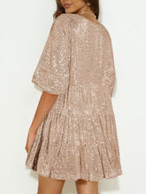 Load image into Gallery viewer, Sequin Round Neck Half Sleeve Mini Dress
