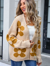Load image into Gallery viewer, Flower Open Front Long Sleeve Cardigan