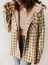 Load image into Gallery viewer, Plaid Snap Down Plush Hooded Jacket