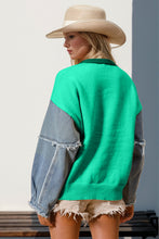 Load image into Gallery viewer, Double Take Full Size Star Pattern Raw Edge Denim Sleeve Sweater