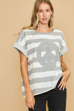Load image into Gallery viewer, Umgee Peace Sign Patch Striped French Terry T-Shirt