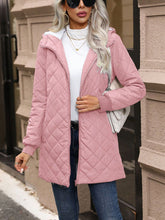 Load image into Gallery viewer, Quilted Zip Up Hooded Jacket with Pockets