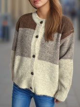 Load image into Gallery viewer, Color Block Round Neck Button Up Cardigan