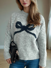Load image into Gallery viewer, Bow Round Neck Long Sleeve Sweater
