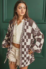 Load image into Gallery viewer, Checkered Open Front Long Sleeve Cardigan
