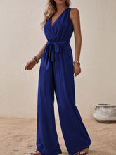 Load image into Gallery viewer, Tied Surplice Sleeveless Wide Leg Jumpsuit