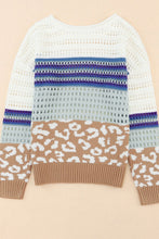 Load image into Gallery viewer, Leopard Striped Round Neck Crochet Knit Top