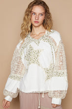 Load image into Gallery viewer, POL Star Patch Lace Contrast Long Sleeve Hooded Top