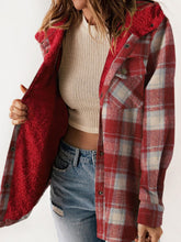 Load image into Gallery viewer, Plaid Snap Down Plush Hooded Jacket
