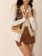 Load image into Gallery viewer, Embroidered Fuzzy Trim Open Front Vest Coat