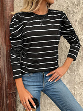 Load image into Gallery viewer, Full Size Striped Round Neck Puff Sleeve T-Shirt
