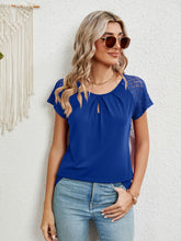 Load image into Gallery viewer, Lace Detail Round Neck Short Sleeve T-Shirt