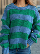 Load image into Gallery viewer, Contrast Striped Round Neck Long Sleeve Sweater