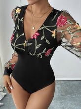 Load image into Gallery viewer, Perfee Embroidered V-Neck Long Sleeve Bodysuit