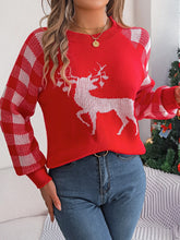 Load image into Gallery viewer, Reindeer Plaid Round Neck Long Sleeve Sweater