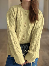 Load image into Gallery viewer, Cable-Knit Round Neck Long Sleeve Cardigan