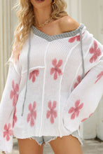 Load image into Gallery viewer, Drawstring Flower Hooded Knit Top