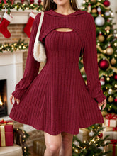 Load image into Gallery viewer, Wide Strap Dress and Long Sleeve Hooded Top Set