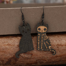Load image into Gallery viewer, Alloy Hook Wooden Cat Skeleton Earrings