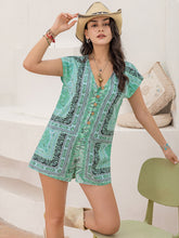 Load image into Gallery viewer, Printed V-Neck Cap Sleeve Romper