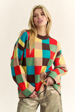 Load image into Gallery viewer, Davi &amp; Dani Color Block Checkered Dropped Shoulder Sweater