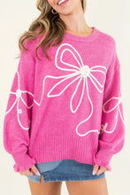 Load image into Gallery viewer, Bow Round Neck Dropped Shoulder Sweater
