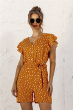 Load image into Gallery viewer, Ruffled Polka Dot Half Button Romper