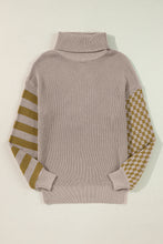 Load image into Gallery viewer, Striped &amp; Checkered Turtleneck Dropped Shoulder Sweater