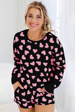 Load image into Gallery viewer, Heart Print Long Sleeve Top and Shorts Lounge Set