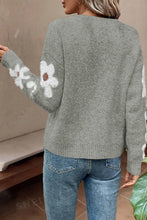 Load image into Gallery viewer, Flower Round Neck Long Sleeve Sweater