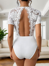 Load image into Gallery viewer, Cutout V-Neck Short Sleeve Lace Bodysuit