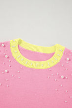 Load image into Gallery viewer, Pearl Detail Contrast Round Neck Sweater