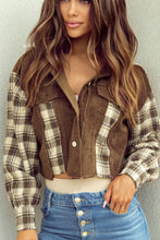 Load image into Gallery viewer, Raw Hem Plaid Cropped Hooded Jacket