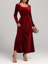 Load image into Gallery viewer, Velvet Square Neck Long Sleeve Dress