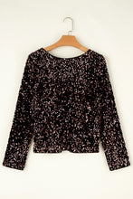 Load image into Gallery viewer, Sequin Round Neck Long Sleeve Blouse