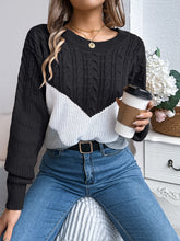 Load image into Gallery viewer, Cable-Knit Color Block Round Neck Sweater