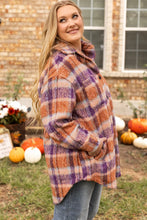 Load image into Gallery viewer, Plus Size Plaid Collared Neck Long Sleeve Jacket