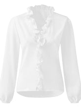 Load image into Gallery viewer, Full Size Ruffled V-Neck Long Sleeve Blouse